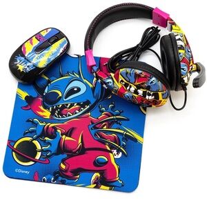 Disney Stitch Colorful Headset and Mouse Combo